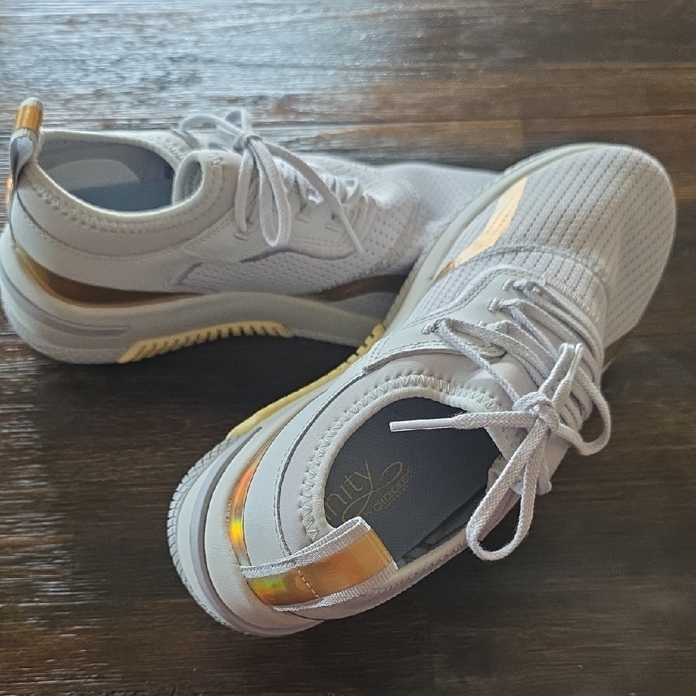 New- White and Gold Athletic Sneakers